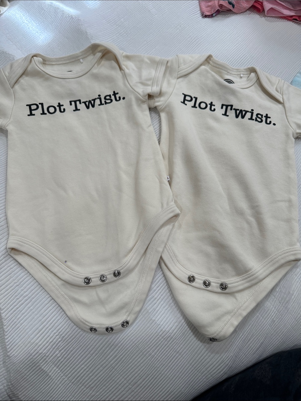 Twins Plot Twist. Cream Baby One-Piece Bodysuit